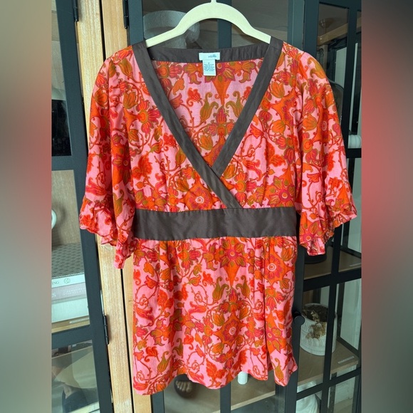 Anthropologie Tops - Vintage y2k silk babydoll top blouse anthropologie odille ruffle tie waist wrap